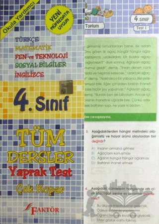 4. Sınıf Tüm Dersler Çek-Kopar Yaprak Test – Kolektif – Faktör Yayınları kitap kapağı