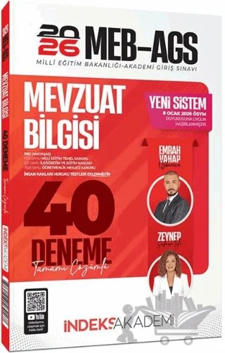 2026 MEB-AGS Mevzuat Bilgisi 40 Deneme Çözümlü – Emrah Vahap Özkaraca, Zeynep Salman İçli – İndeks Akademi Yayıncılık kitap kapağı