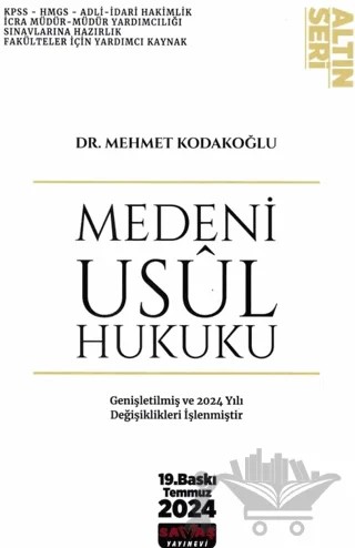 Altın Seri - Medeni Usul Hukuku Konu Anlatımı – Mehmet Kodakoğlu – Savaş Yayınevi kitap kapağı