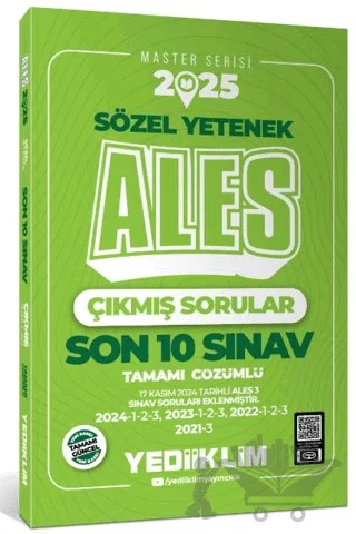 2025 ALES Master Serisi Sözel Yetenek Tamamı Çözümlü Son 10 Sınav Çıkmış Sorular – Kollektif – Yediiklim Yayınları kitap kapağı