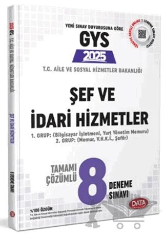 T.C. Aile ve Sosyal Hizmetler Bakanlığı GYS Şef ve İdari Hizmetler Tamamı Çözümlü 8 Deneme Sınavı – Kollektif – Data Yayınları kitap kapağı