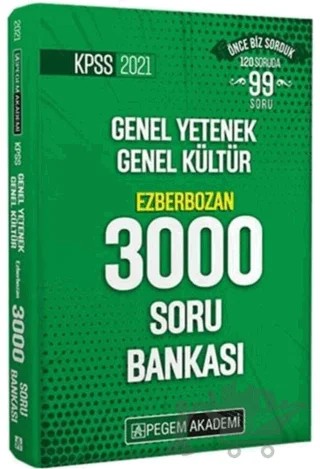 2021 KPSS Genel Yetenek Genel Kültür Ezberbozan 3000 Soru Bankası – Kolektif – Pegem Akademi Yayıncılık kitap kapağı