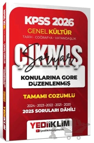 2026 KPSS Genel Kültür Konularına Göre Düzenlenmiş Tamamı Çözümlü Çıkmış Sorular – Kolektif – Yediiklim Yayınları kitap kapağı