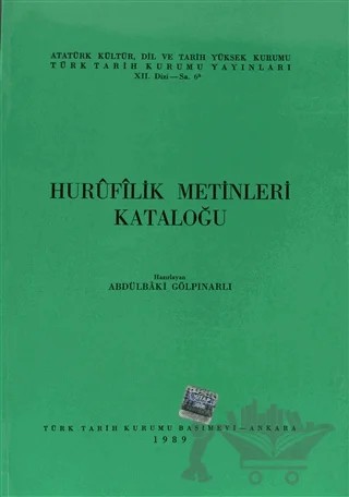 Hurufilik Metinleri Kataloğu – Kolektif – Türk Tarih Kurumu Yayınları kitap kapağı