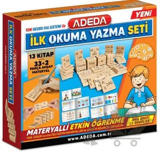 İlk Okuma Yazma Seti 13 Kitap - 33+2 Parça Ahşap Materyal – Kolektif – Adeda Yayınları kitap kapağı