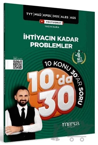 KPSS MEB-AGS YKS TYT MSÜ DGS ALES İhtiyacın Kadar Problemler Kampı 10 da 30 Soru Bankası – Yasin Kara – Marka Yayınları kitap kapağı