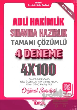 Adli Hakimlik Sınavına Hazırlık Tamamı Karekod Çözümlü 4 Deneme – Safa Sazak – Temsil Kitap kitap kapağı