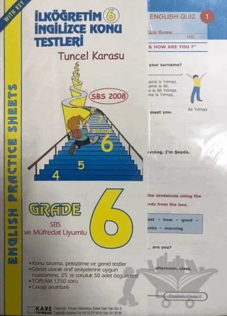 İlköğretim İngilizce Konu Testleri 6 (English Practice Sheets Grade 6) – Tuncel Karasu – Kare Yayınları kitap kapağı