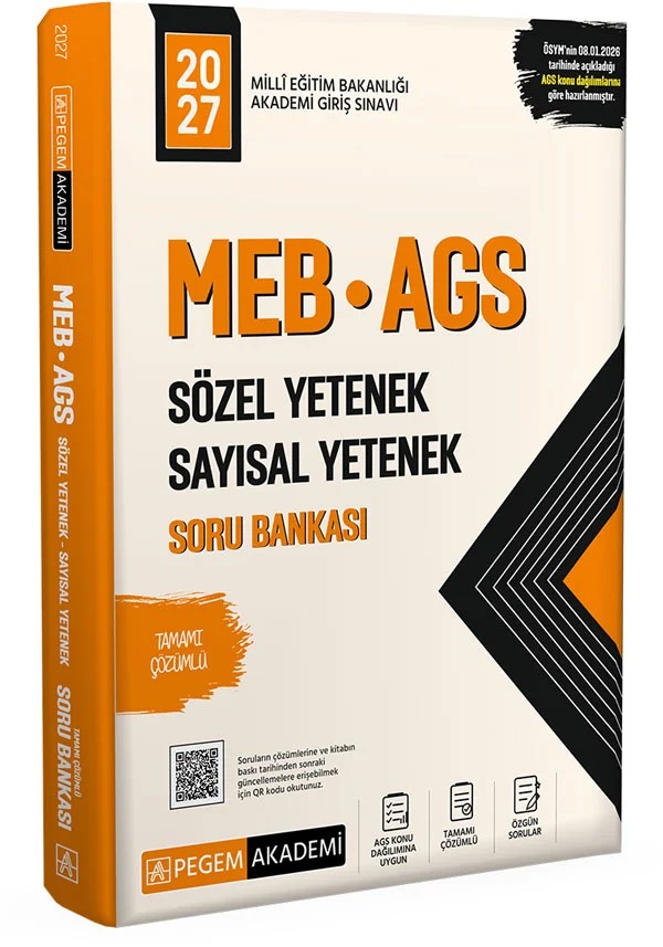 2027 MEB AGS Soru Bankası Tamamı Çözümlü Sözel Yetenek Sayısal Yetenek – ekibi tarafından özenle oluşturulmuş, geniş kapsamlı yayınlar olacaktır. – Pegem Akademi Yayıncılık kitap kapağı