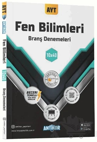 AYT Fen Bilimleri 10x40 Branş Denemeleri – Kolektif – Antikor Yayınları kitap kapağı