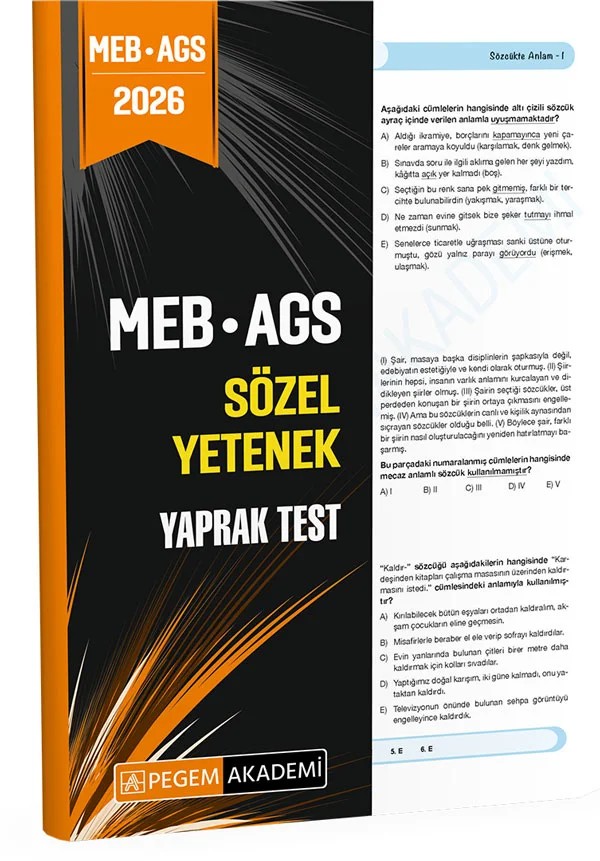2026 MEB AGS Sözel Yetenek Yaprak Test – Değerli Adaylar Testlerimizdeki – Pegem Akademi Yayıncılık kitap kapağı
