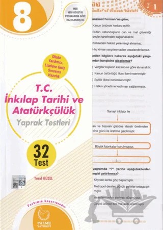 8. Sınıf T.C. İnkılap Tarihi ve Atatürkçülük Yaprak Test – Yusuf Güzel – Palme Yayınları kitap kapağı
