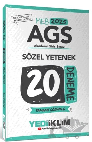 2025 MEB AGS Sözel Yetenek Tamamı Çözümlü 20 Deneme – Kollektif – Yediiklim Yayınları kitap kapağı