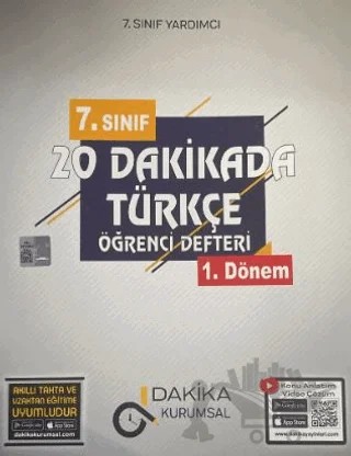 7. Sınıf Türkçe 20 Dakikada Öğrenci Defteri 1. Dönem – Kolektif – Dakika Yayınları kitap kapağı