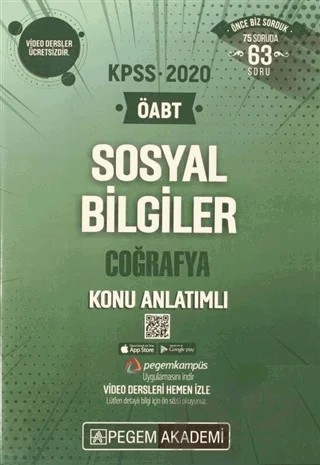 2020 KPSS ÖABT Sosyal Bilgiler Coğrafya Video Destekli Konu Anlatımlı – Kolektif – Pegem Akademi Yayıncılık kitap kapağı