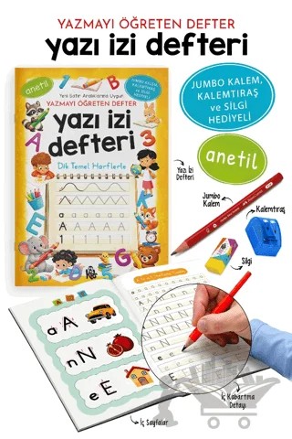 Yazı İzi Defteri - Yazmayı Öğreten Defter - Jumbo Kalem, Kalemtıraş ve Silgi Hediyeli – Kolektif – Bigkids Yayınları kitap kapağı