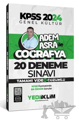 2024 KPSS Genel Kültür Adem Asra ile Coğrafya Tamamı Video Çözümlü 20 Deneme Sınavı – Adem Asra – Yediiklim Yayınları kitap kapağı