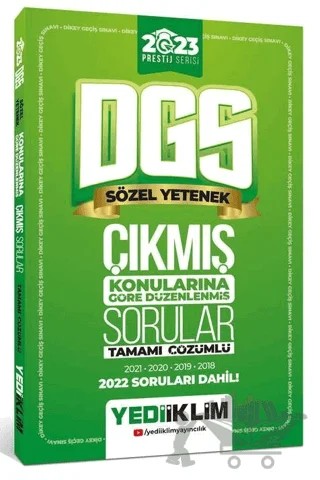 2023 DGS Prestij Serisi Sözel Yetenek Konularına Göre Tamamı Çözümlü Çıkmış Sorular – Kolektif – Yediiklim Yayınları kitap kapağı