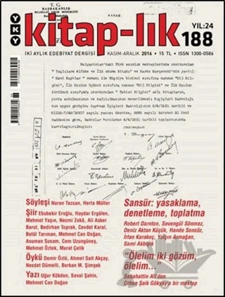 Kitap-lık Sayı: 188 İki Aylık Edebiyat Dergisi Kasım - Aralık 2016 – Yapı Kredi Yayınları kitap kapağı