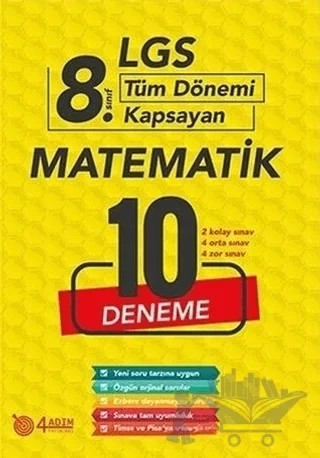 8. Sınıf LGS Matematik 10 Deneme – Kolektif – 4 Adım Yayınları kitap kapağı