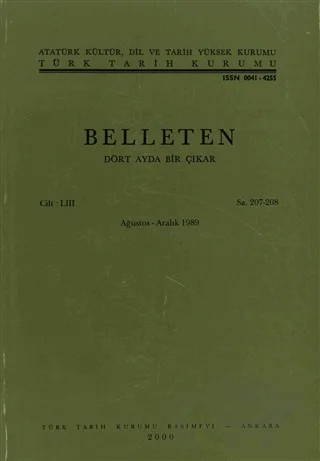 Belleten Sayı: 207 - 208 Cilt: 53 – Türk Tarih Kurumu Yayınları kitap kapağı