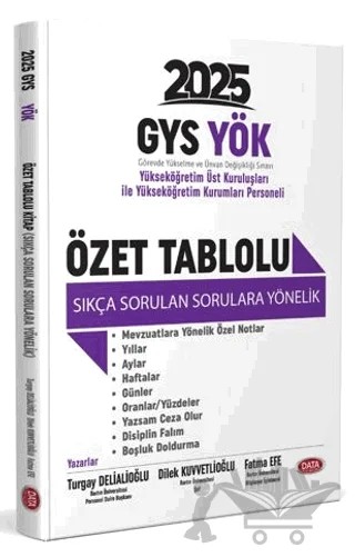 YÖK Üst Kuruluşları İle YÖK Personeli GYS Özet Tablolu Sıkça Sorulan Sorulara Yönelik – Turgay Delialioğlu, Fatma Efe, Dilek Kuvvetlioğlu – Data Yayınları kitap kapağı