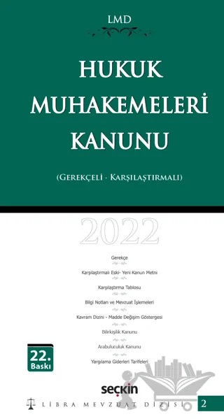 Hukuk Muhakemeleri Kanunu / LMD - 2 – Mutlu Dinç, Ezel Üner, Çilem Bahadır – Seçkin Yayıncılık kitap kapağı