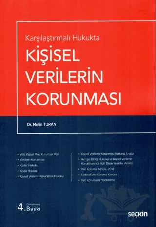 Kişisel Verilerin Korunması – Metin Turan – Seçkin Yayıncılık kitap kapağı