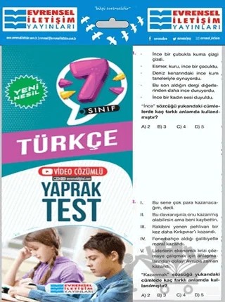 7. Sınıf Türkçe Video Çözümlü Yaprak Test – Kolektif – Evrensel İletişim Yayınları kitap kapağı