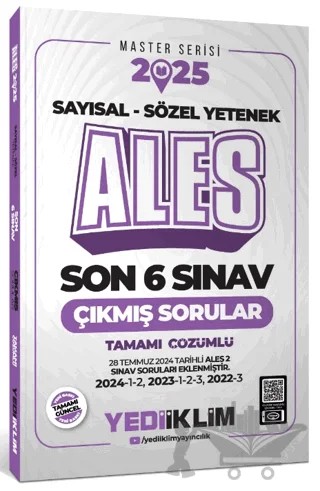 2025 ALES Sayısal Sözel Yetenek Tamamı Çözümlü Son 6 Sınav Çıkmış Sorular (28.07.2024 Tarihli ALES-2 Ekli) – Kolektif – Yediiklim Yayınları kitap kapağı