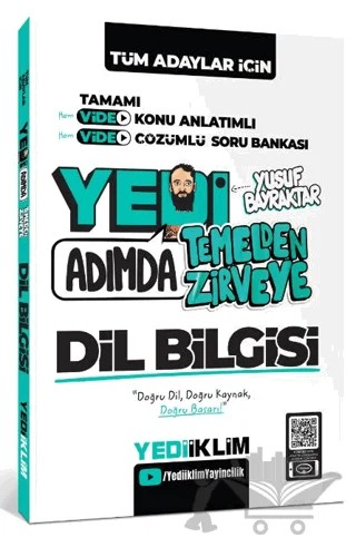 Tüm Adaylar İçin Yedi Adımda Temelden Zirveye Dil Bilgisi Video Konu Anlatımlı Video Çözümlü Soru Bankası – Yusuf Bayraktar – Yediiklim Yayınları kitap kapağı