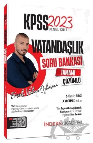 2023 KPSS Vatandaşlık Soru Bankası Çözümlü – Emrah Vahap Özkaraca – İndeks Akademi Yayıncılık kitap kapağı