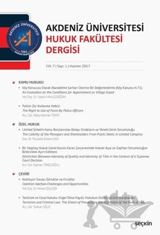Akdeniz Üniversitesi Hukuk Fakültesi Dergisi Cilt:7 - Sayı:1 – Seçkin Yayıncılık kitap kapağı