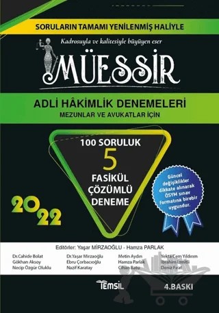 2022 Müessir Adli Hakimlik Denemeleri (Mezunlar ve Avukatlar İçin) – Cahide Bolat, Cihan Batu, Ebru Çorbacıoğlu, Gökhan Aksoy, Hamza Parlak, Keriman Yıldız, Mehtap Şahin, Metin Aydın, Mustafa Ahmet Şengel, Nazif Karataş, Sertkan Erdurmaz, Yaşar Mirzaoğlu – Temsil Kitap kitap kapağı