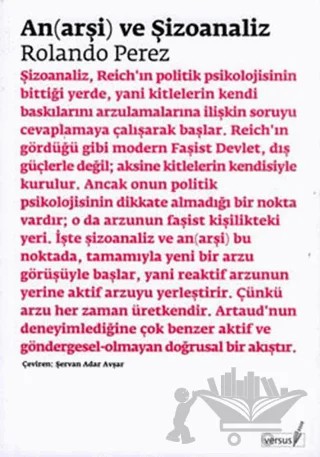 An(arşi) ve Şizoanaliz – Rolando Perez – Versus Kitap Yayınları kitap kapağı