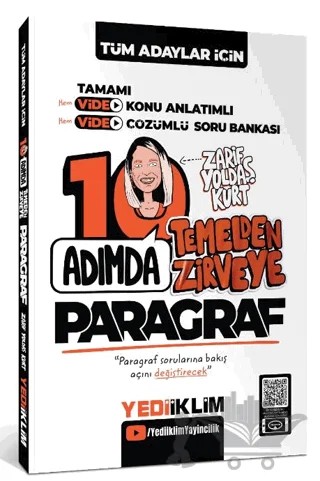 Tüm Adaylar İçin 10 Adımda Paragraf Video Konu Anlatımlı ve Video Çözümlü Soru Bankası – Zarif Yoldaş Kurt – Yediiklim Yayınları kitap kapağı