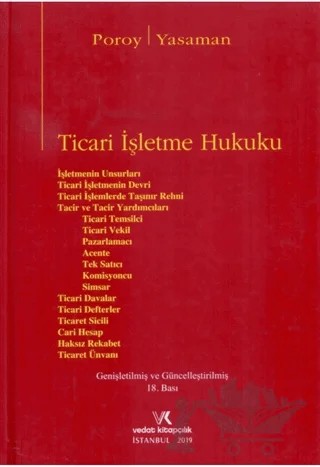 Ticari İşletme Hukuku – Hamdi Yasaman, Reha Poroy – Vedat Kitapçılık kitap kapağı