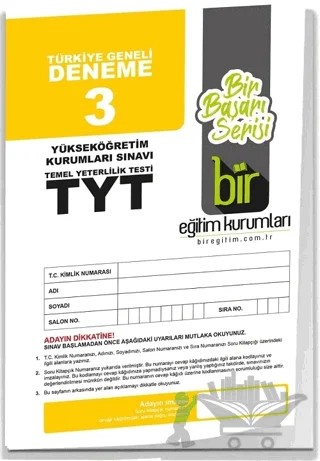 TYT Türkiye Geneli Deneme 3 – Kolektif – Bir Eğitim Kurumları kitap kapağı