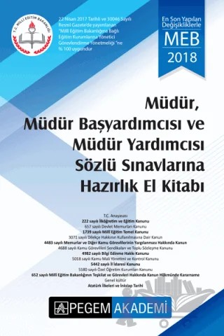 2018 MEB Müdür, Müdür Yardımcısı Sözlü Sınavlarına Hazırlık El Kitabı – Kolektif – Pegem Akademi Yayıncılık kitap kapağı