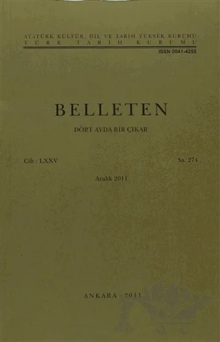 Belleten Sayı: 274 Cilt: 75 – Türk Tarih Kurumu Yayınları kitap kapağı