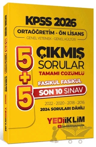 2026 Ortaöğretim-Önlisans Genel Yetenek Genel Kültür 5+5 Tamamı Çözümlü Son 10 Sınav Fasikül Fasikül Çıkmış Sorular – Kollektif – Yediiklim Yayınları kitap kapağı