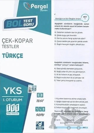 YKS TYT Türkçe Çek Kopar Testleri - I. Oturum – Kolektif – Pergel Yayınları kitap kapağı