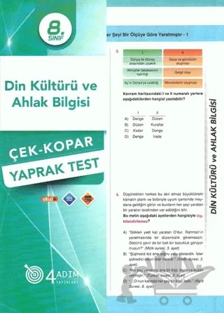8. Sınıf Din Kültürü ve Ahlak Bilgisi Çek-Kopar Yaprak Test – Kolektif – 4 Adım Yayınları kitap kapağı