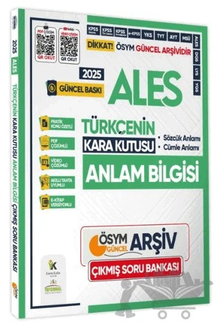 2025 ALES Türkçenin Kara Kutusu ANLAM BİLGİSİ (Sözcük-Cümle) PDF ve Video Çözümlü Konu Özetli Soru Bankası – Kolektif – Karakutu Yayın kitap kapağı