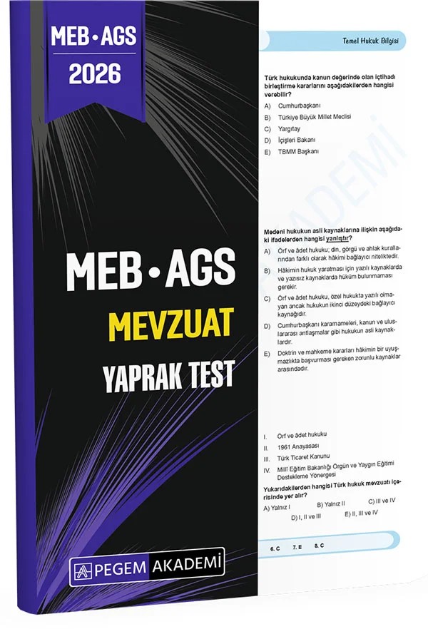 2026 MEB AGS Mevzuat Yaprak Test – Değerli Adaylar Testlerimizdeki – Pegem Akademi Yayıncılık kitap kapağı