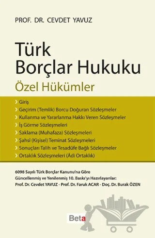 Türk Borçlar Hukuku - Özel Hükümler – Cevdet Yavuz – Beta Yayınevi kitap kapağı