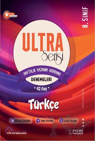 Ultra Serisi 8. Sınıf Türkçe Deneme Kitabı (42 Föy) – Zehra Yeliz Gürel – Palme Yayınları kitap kapağı