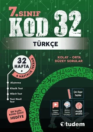 7. Sınıf Kod 32 Türkçe – Kolektif – Tudem Yayınları - Bayilik kitap kapağı