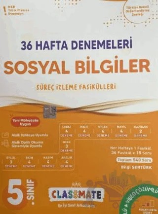 5. Sınıf Sosyal Bilimler Classmate 36 Hafta Denemeleri – Bilgi Şentürk – Okyanus Yayınları kitap kapağı