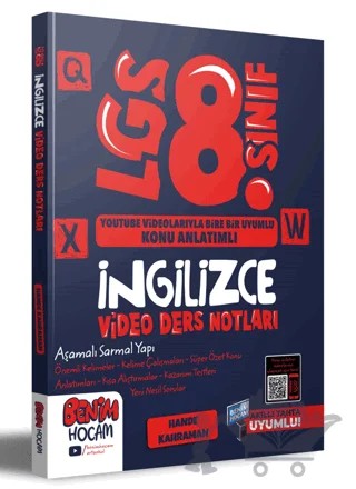 LGS 8. Sınıf İngilizce Video Ders Notları Konu Anlatımı – Hande Kahraman – Benim Hocam Yayınları kitap kapağı
